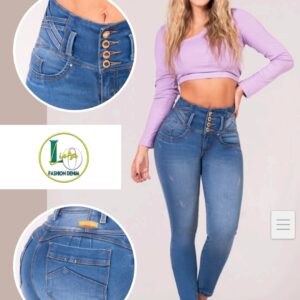 Jean de Mujer Azul Tiro Alto Push Up Bota Tubo
