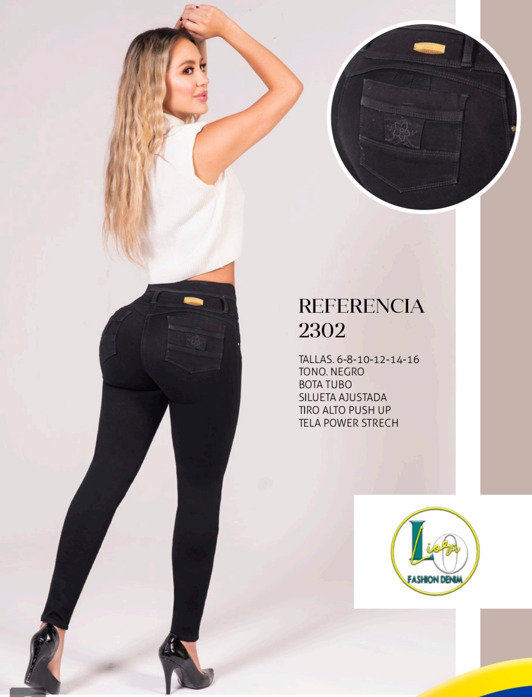Jean Negro de Mujer Tiro Alto Bota Tubo - Imagen 2